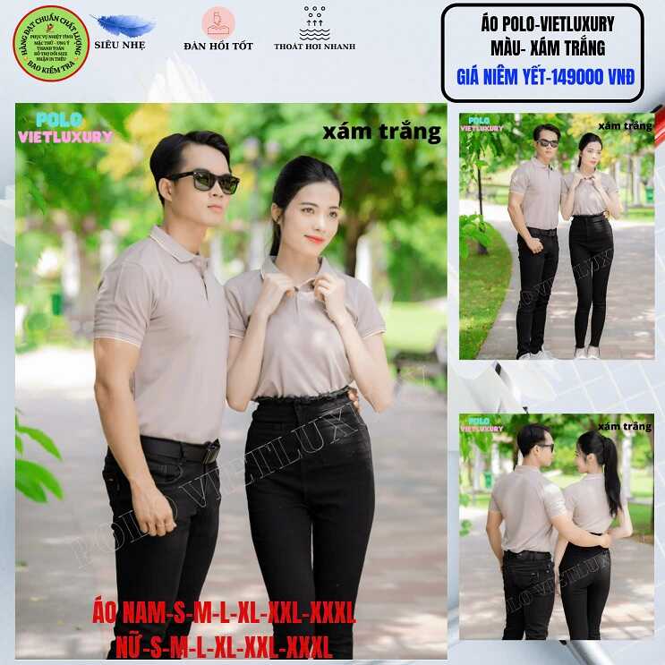 Áo Polo VIETLUXURY màu xám trắng