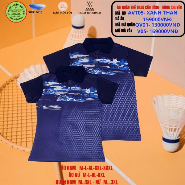 Bộ áo quần thể thao cầu lông  AVT05- Xanh Than