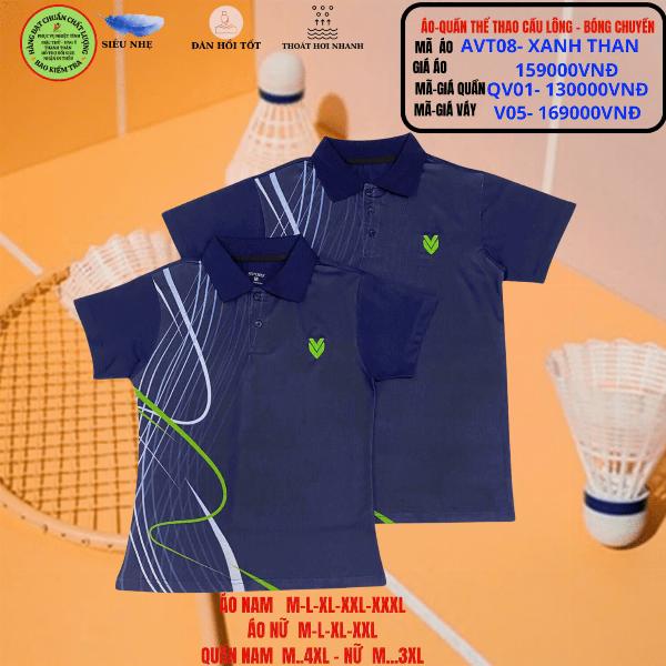 Bộ áo quần thể thao cầu lông AVT08- Xanh Than