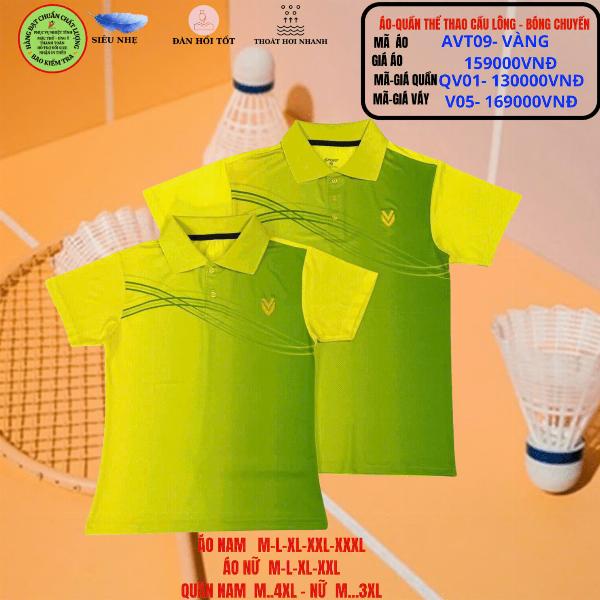 Bộ áo quần thể thao cầu lông AVT09-Vàng
