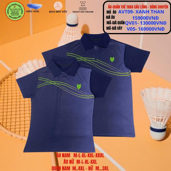 Bộ áo quần thể thao cầu lông AVT09- Xanh Than