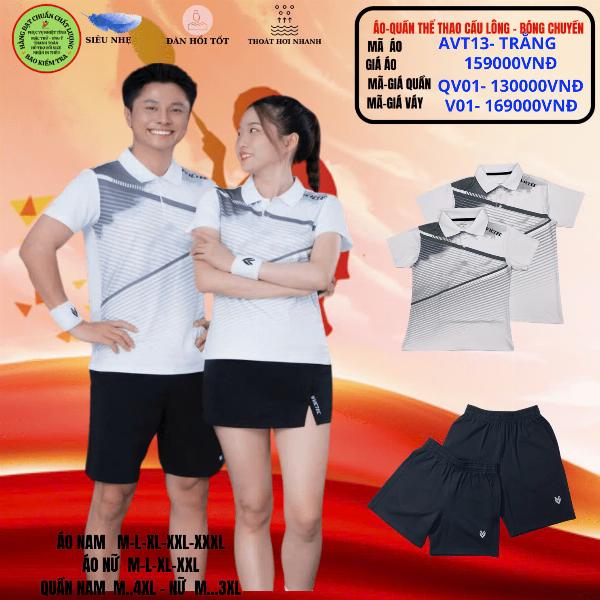 Bộ áo quần thể thao cầu lông AVT13- Trắng