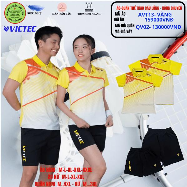 Bộ áo quần thể thao cầu lông AVT13- Vàng