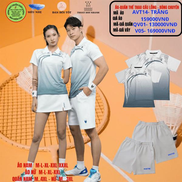 Bộ áo quần thể thao cầu lông  AVT14 - Trắng