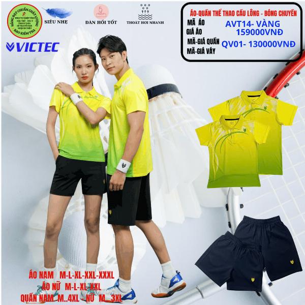 Bộ áo quần thể thao cầu lông  AVT14 - Vàng 