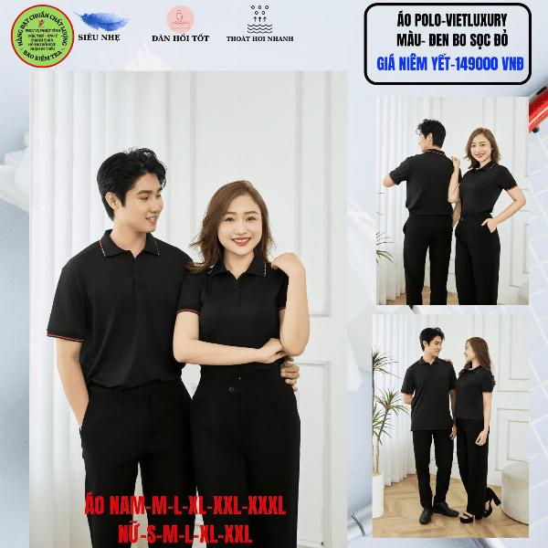 Áo Polo VIETLUXURY Màu Đen Bo Sọc Đỏ